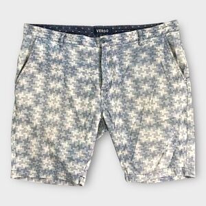 Verdo Men's Blue Geometric Print Chino‎ Shorts Size 40 Casual Breathable